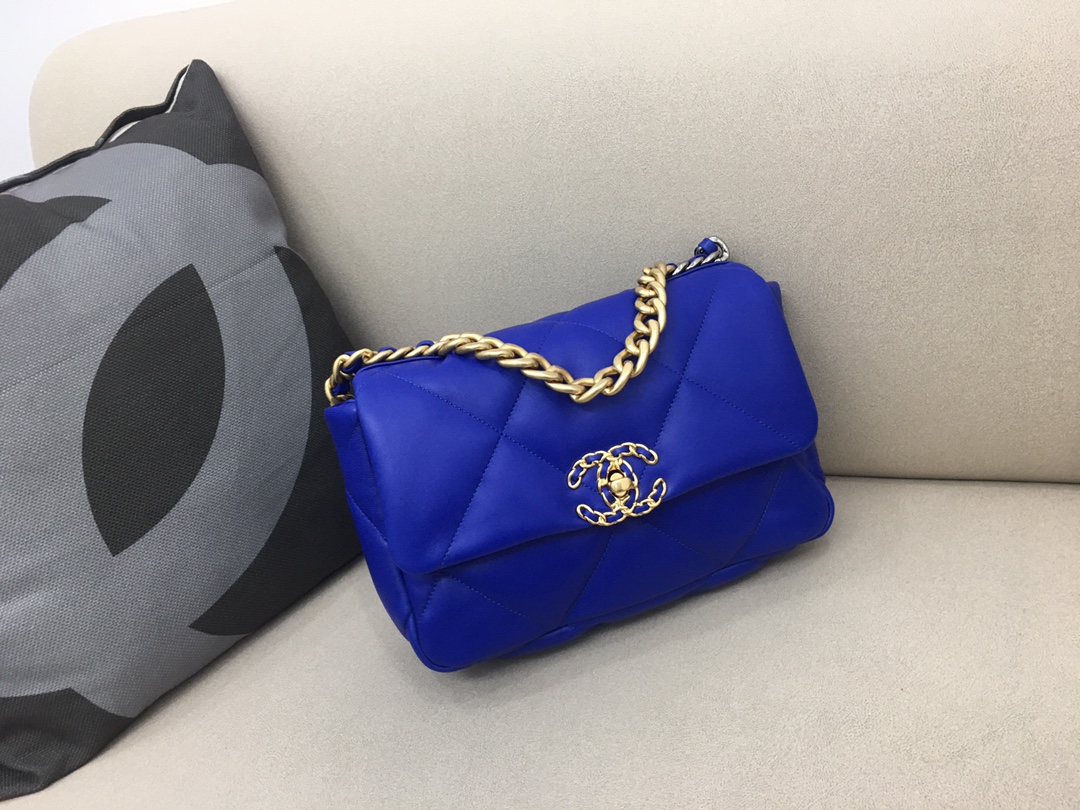 Lambskin 19 Handbag Flap Bag AS1160 Blue